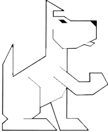 picture of our logo a white dog drawn with sharp angles 