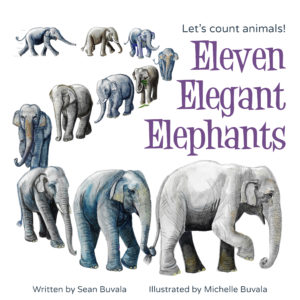 the cover of the book featuring a wandering line of elephants that were painted with watercolor