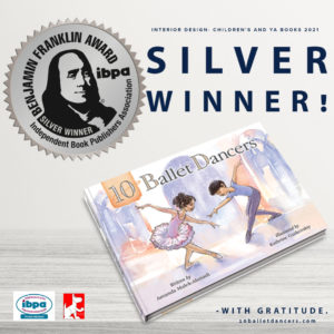 cover of 10 ballet dancers book and a graphic of the IBPA silver award