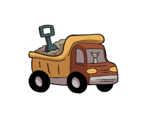 a toy dump truck drawn by Raissa Thomas