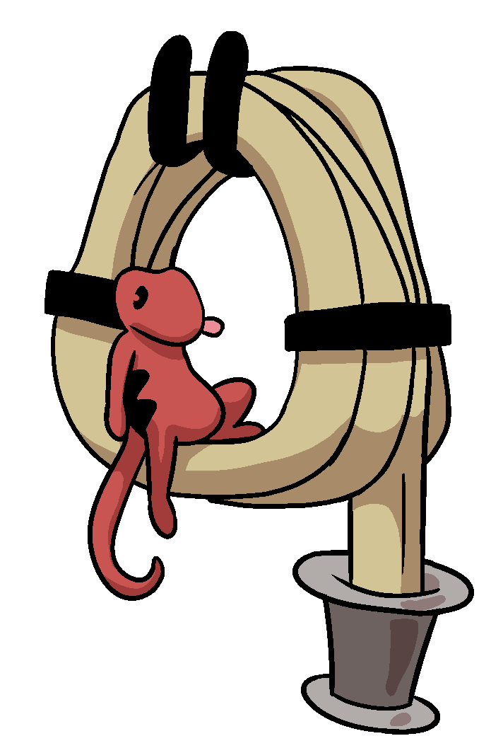 the tiney red lizard rests on the coiled firehose from the firetruck. The lizard's tounge is stick out as if making a raspberry sound to the reader. art by Raissa Thomas from the book Hollis Saves Halloween